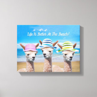 Impressão Em Tela 3 Alpacas A Vida É Melhor Na Praia! Sua Foto