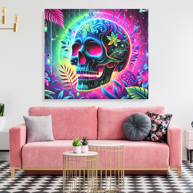 Impressão Em Tela 3D Colorful Skull (Insitu(Sala de estar))