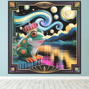 Impressão Em Tela 3D Renderização do Sapo Art Nouveau Chibi com Coro