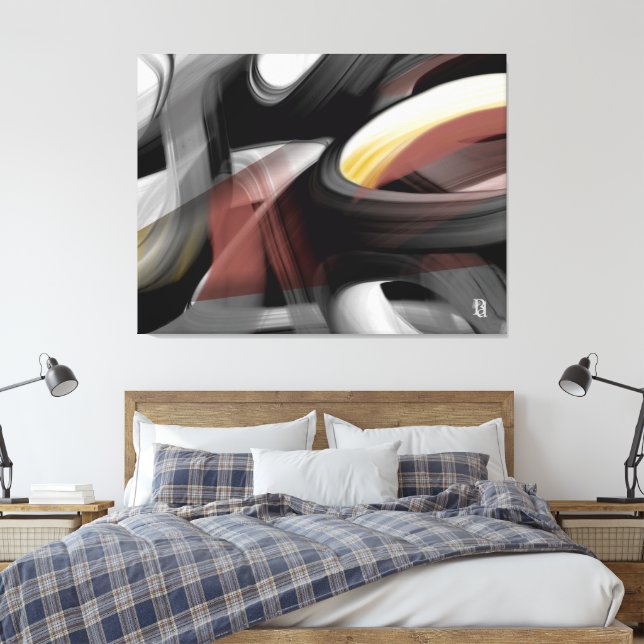 Impressão Em Tela 50x38" Trend Abstract Art Black White Powdery (Insitu(Quarto))