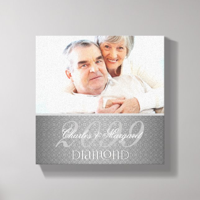 Impressão Em Tela 60º aniversário do Diamond Silver Damask 8x8 Foto (Frente)