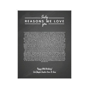 Impressão Em Tela 60 razões pelas quais amamos seu presente de anive