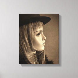 Impressão Em Tela 6332-2-Mulher com Chapéu e Penas Superiores