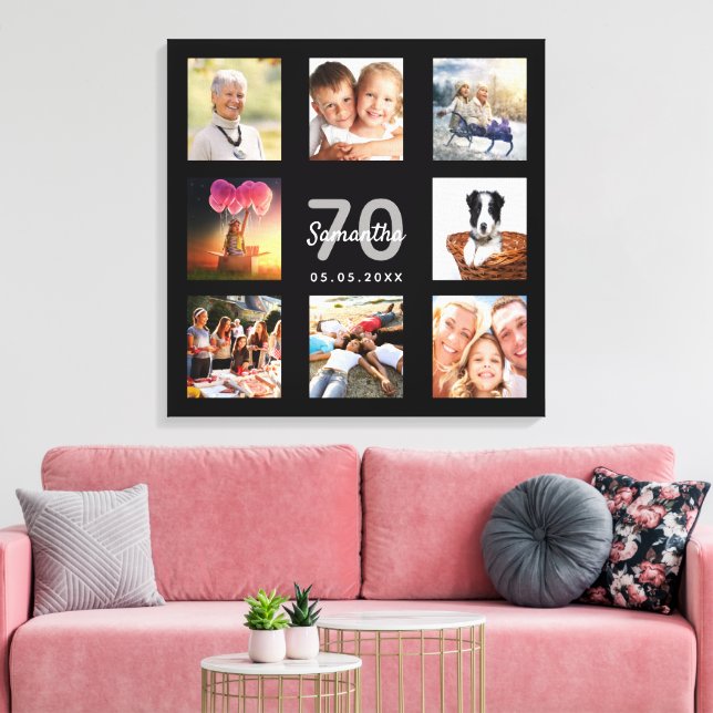 Impressão Em Tela 70 aniversário de foto personalizada colagem monog (Insitu(Sala de estar))