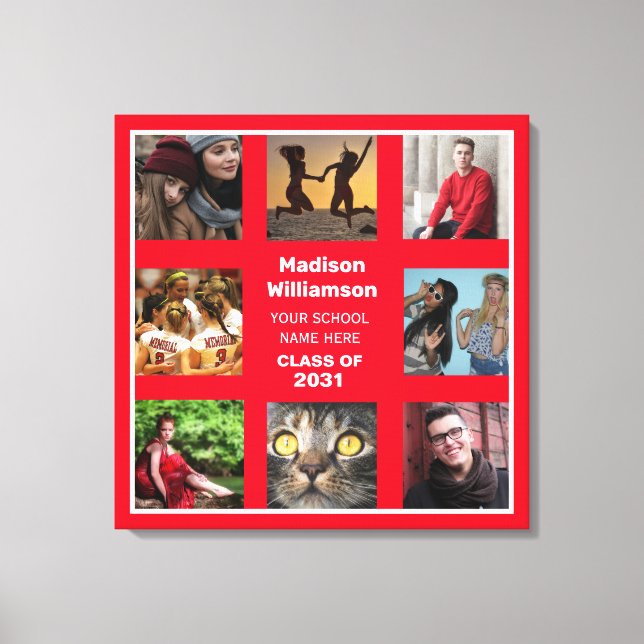 Impressão Em Tela 8 Graduação De Colagem De Fotos Classe De Nome (Frente)