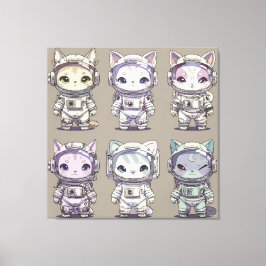 Impressão Em Tela 9 Filhotes Astronautas Chibi Equipe Espacial