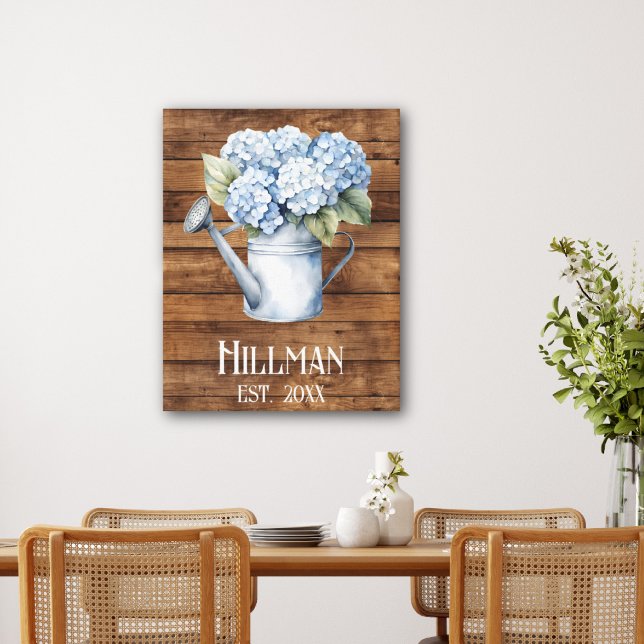 Impressão Em Tela A Águas Rustic Blue Hydrangea Pode Ser Personaliza (Rustic Blue Hydrangea Watering Can Personalized Canvas Print
)