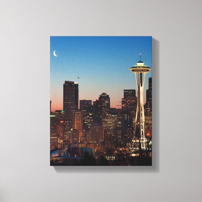 Impressão Em Tela A bandeira americana voa entre a lua ascensão (Frente)