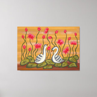 Impressão Em Tela A beautiful coupal swan with lotus flower.....