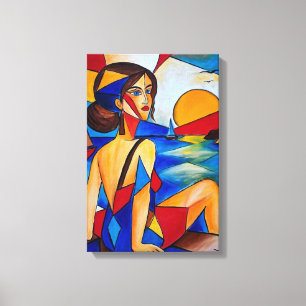 Impressão Em Tela À Beira-Mar - Pintura Cubista