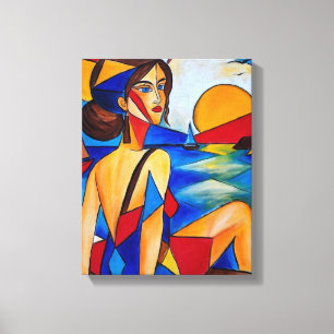Impressão Em Tela À Beira-Mar - Pintura Cubista