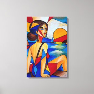 Impressão Em Tela À Beira-Mar - Pintura Cubista