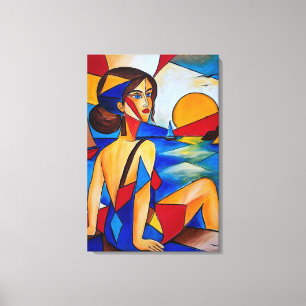 Impressão Em Tela À Beira-Mar - Pintura Cubista