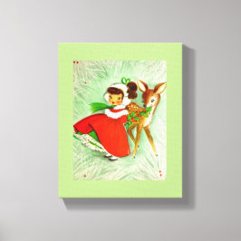 Impressão Em Tela A maioria de natal vintage bonito cervos & menina