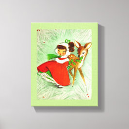 Impressão Em Tela A maioria de natal vintage bonito cervos & menina