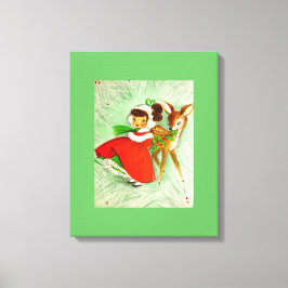 Impressão Em Tela A maioria de natal vintage bonito cervos & menina