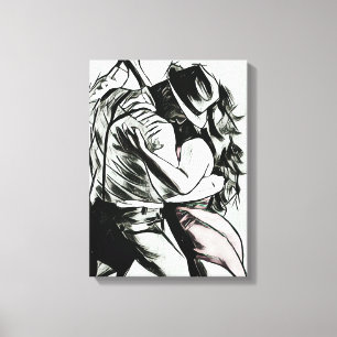 Impressão Em Tela A pintura de Casal, preto e branco,