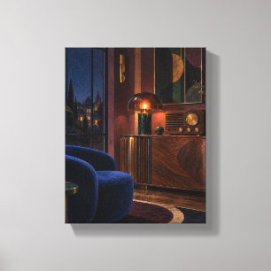 Impressão Em Tela A Sala de Rádio da Meia-Noite Interior Neo Deco