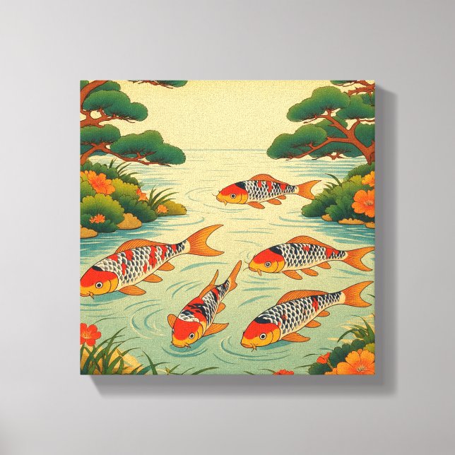 Impressão Em Tela A Vibrant Ukiyo-e Pond (Frente)