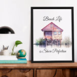 Impressão Em Tela A vida na praia é a perfeição Shore<br><div class="desc">Uma casa de praia com plantas tropicais e estilo de aquarela de reflexão,  com a citação,  "A vida na praia é perfeição em terra." Conteúdo genérico da arte Ai</div>