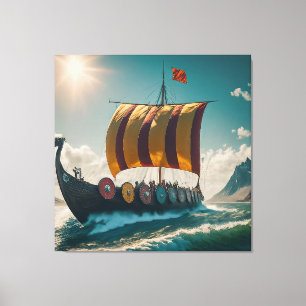 Impressão Em Tela A Viking Longship Corta Através Das Ondas