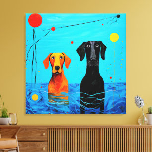 Impressão Em Tela Abaixo do Horizonte Azul - Cães Coloridos Surreais