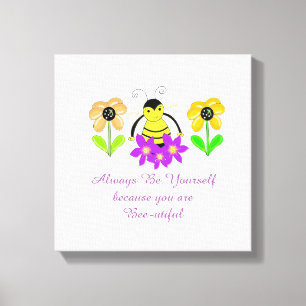 Impressão Em Tela Abeja Caprichosa com Flores e Dito