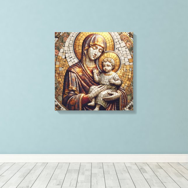 Impressão Em Tela Abençoada Mãe Mary e Bebê Jesus | Religião (Insitu(piso de madeira))
