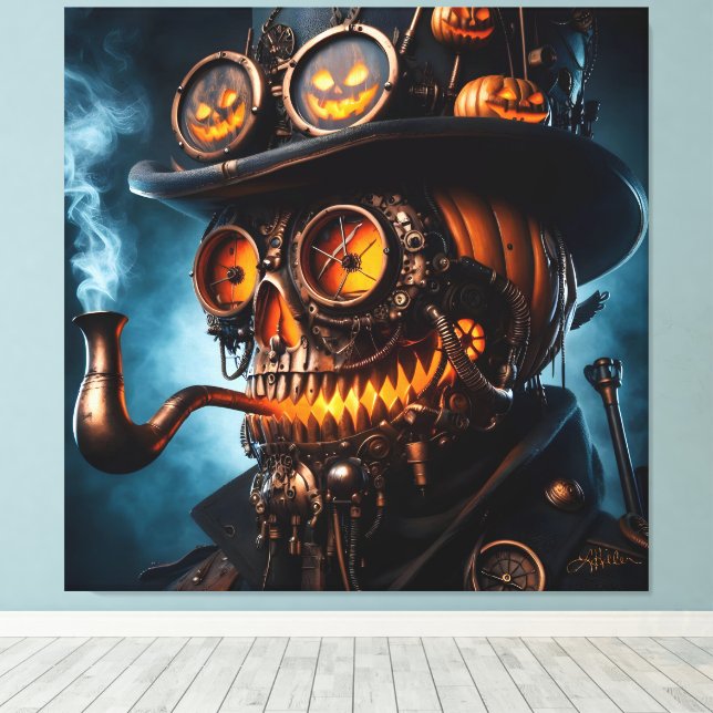 Impressão Em Tela Abóbora de Halloween Steampunk Gótico (Insitu(piso de madeira))