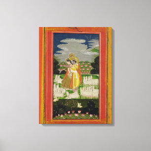 Impressão Em Tela Abraço de Radha e de Krishna em um landscap