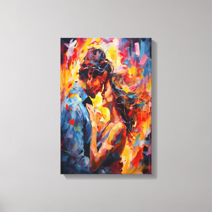 Impressão Em Tela Abraço Romântico Abstração Expressionista 