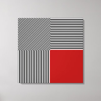 Impressão Em Tela Abstração geométrica, estrias B/W vermelhas quadra