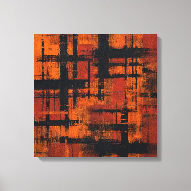 Impressão Em Tela Abstract Expressionism Orange and Black Grid Canva (Frente)