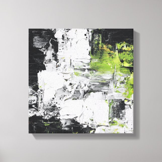 Impressão Em Tela Abstract Expressionist Impasto Black White Neon Gr (Frente)