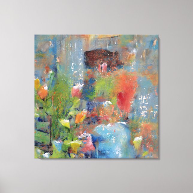 Impressão Em Tela Abstract Painting of a Girl picking flowers (Frente)