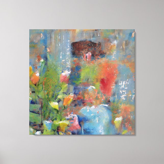 Impressão Em Tela Abstract Painting of a Girl picking flowers (Frente)