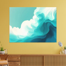 Impressão Em Tela Abstract Teal and White Flowing Waves