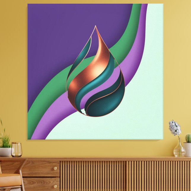 Impressão Em Tela Abstract Teardrop Wave Purple Green Copper (Insitu(Sala de estar))