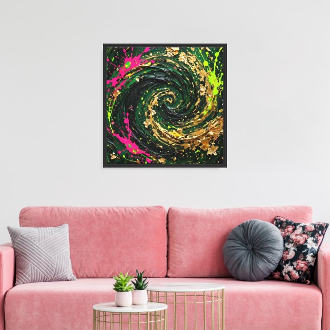 Impressão em Tela Abstrata Vibrante com Salpicos e (Insitu(Sala de estar))