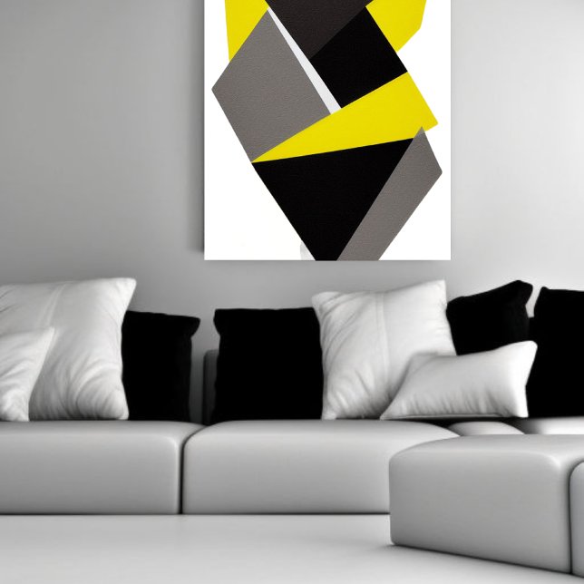 Impressão Em Tela Abstrato 3D Amarelo, Preto e Cinza (Criador carregado)