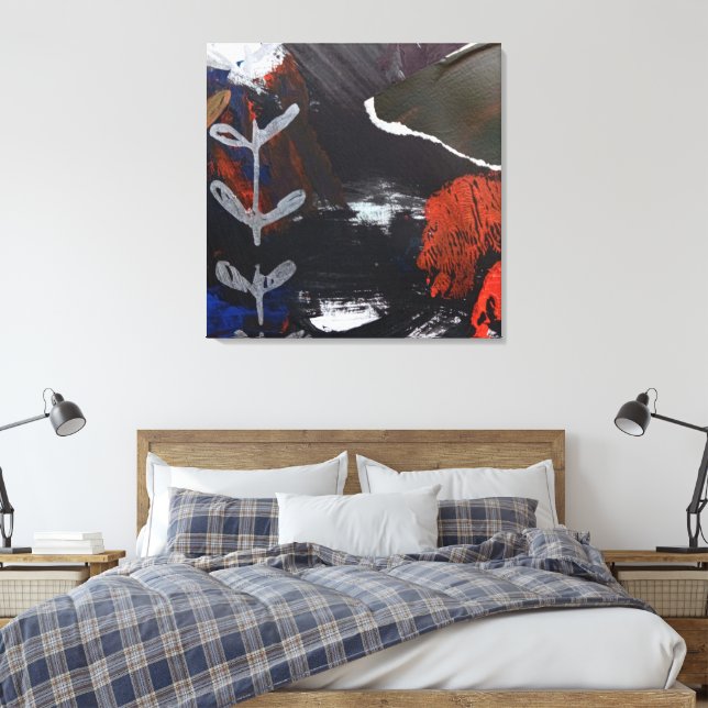 Impressão Em Tela Abstrato art com prata, cobre e realces vermelhos (Insitu(Quarto))