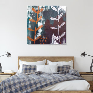 Impressão Em Tela Abstrato Art com Prata, Tons de Cobre sobre Teal