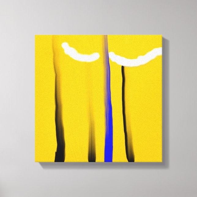 Impressão Em Tela Abstrato Azul, Amarelo, - Pasta de Óleo Branco (Frente)