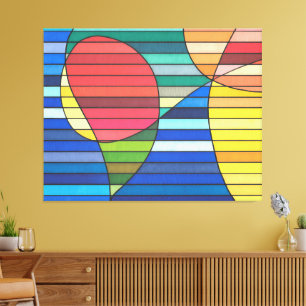 Impressão Em Tela Abstrato azul com formas vermelhas e amarelas