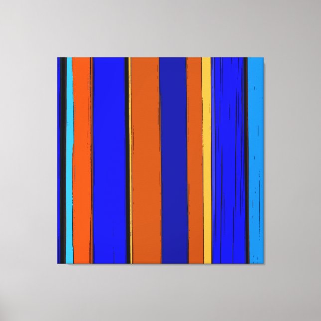 Impressão Em Tela Abstrato Azul E Laranja 930 - Grelhas Verticais (Frente)