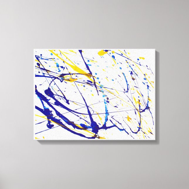 Impressão Em Tela Abstrato Azul e Splatter de Pintura Amarelo (Frente)
