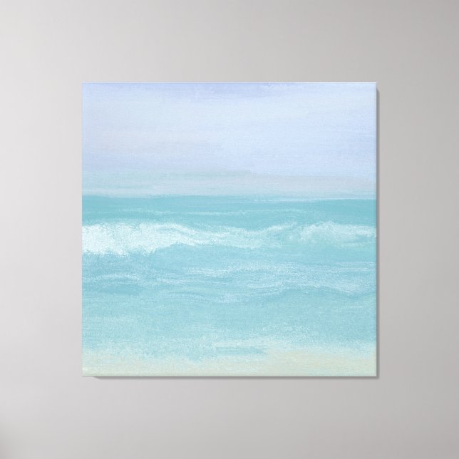 Impressão Em Tela Abstrato Azul Seashore Ondas de Cãoppy em Aquarela (Frente)