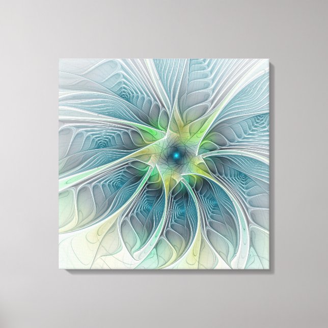 Impressão Em Tela Abstrato Blue Fractal Art Fantasy Flower (Frente)