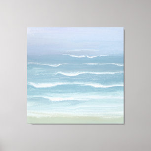 Impressão Em Tela Abstrato Blue Seashore Pequenas Ondas em Aquarela