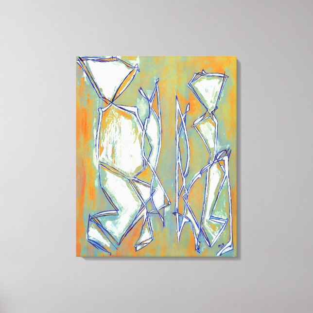 Impressão Em Tela Abstrato Boho Casal Chic Cor - de - laranja Branco (Frente)